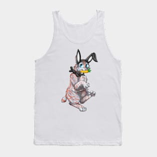 Bobtail BunnyCat: Red On Blue Tabby (Black) Tank Top